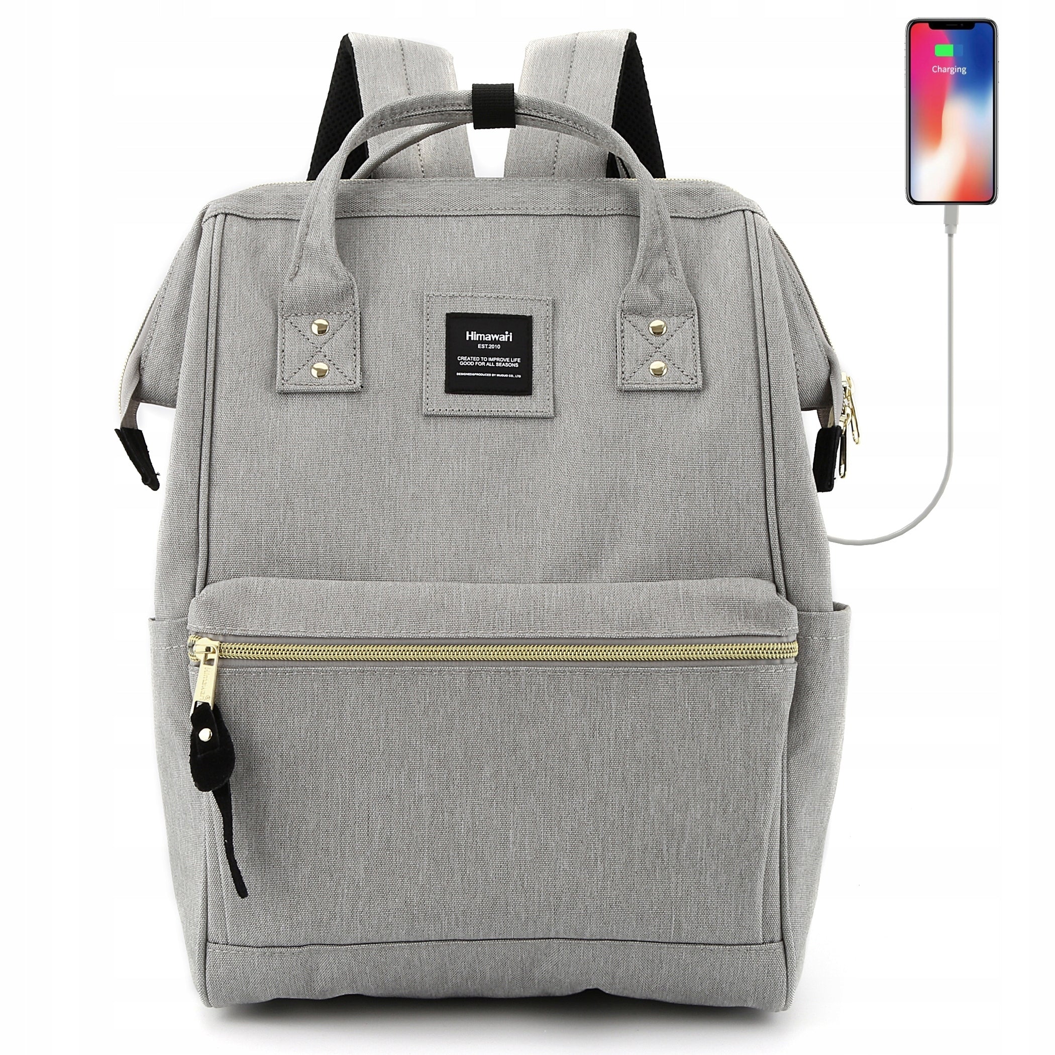 Women's school backpack Himawari 9001 for laptop 15,6 USB #33 light grey