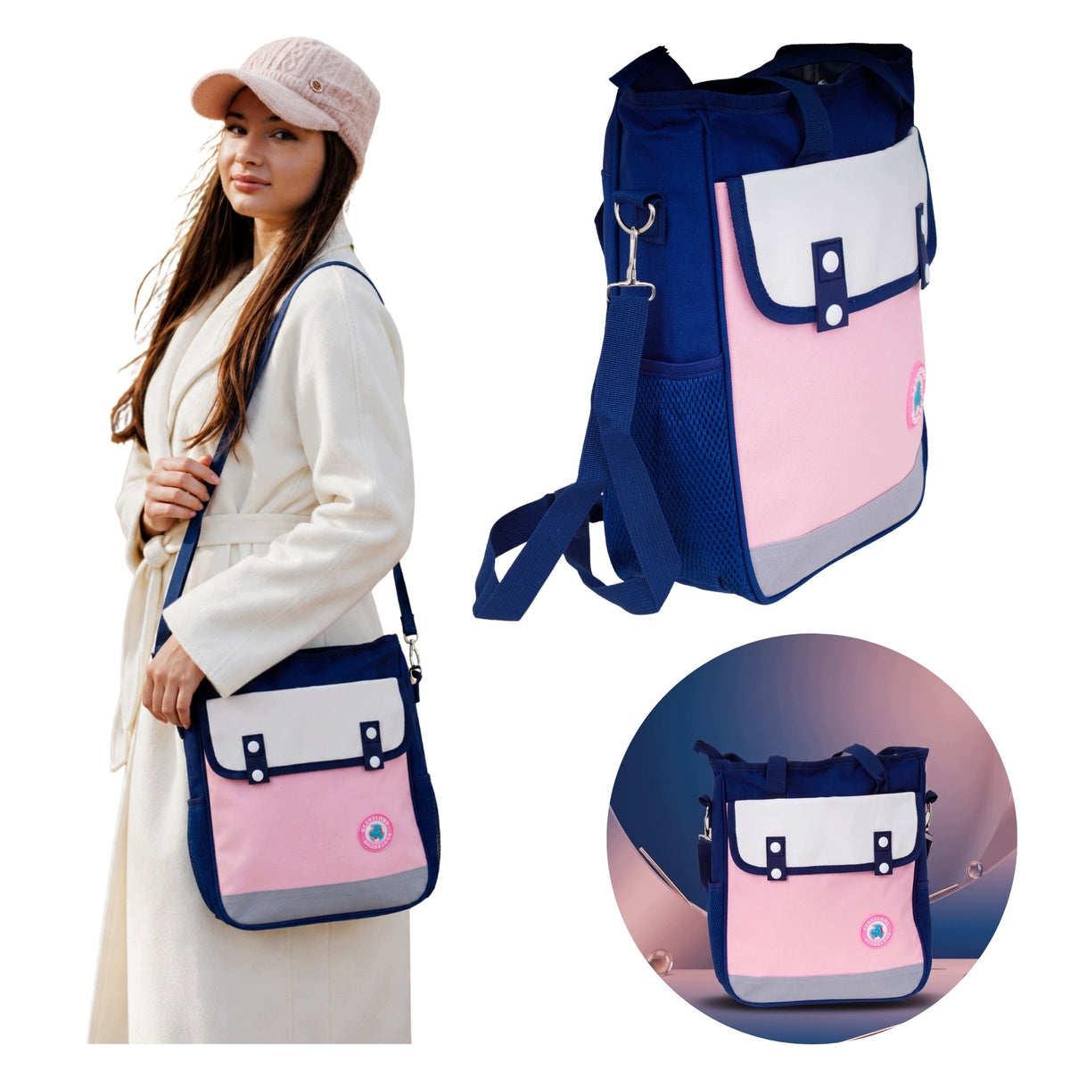 Women's school shoulder bag A4 pink navy shopper waterproof