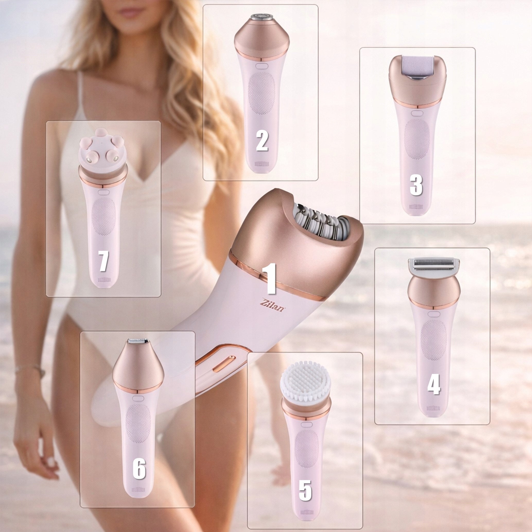 Women's shaver ZILAN ZLN8745 EPILATOR BODY LEG BIKINI WET&DRY USB 11IN1 Manufacturer code ZLN8745