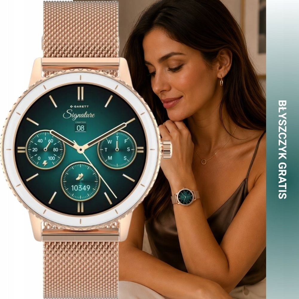 Women's smartwatch Garett Grace rose gold mesh + lip gloss freebie