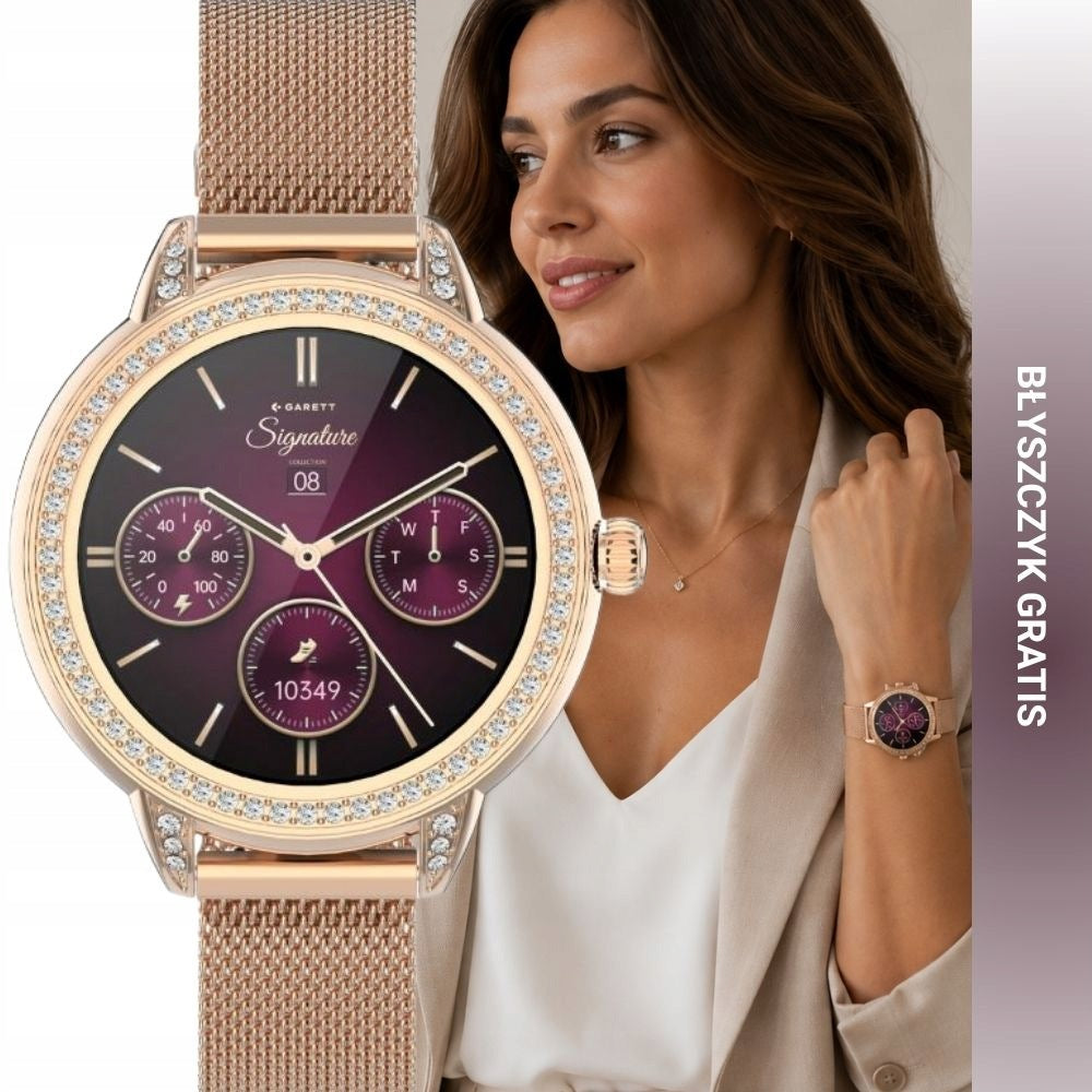 Women's smartwatch Garett Stella rose gold mesh + lip gloss freebie