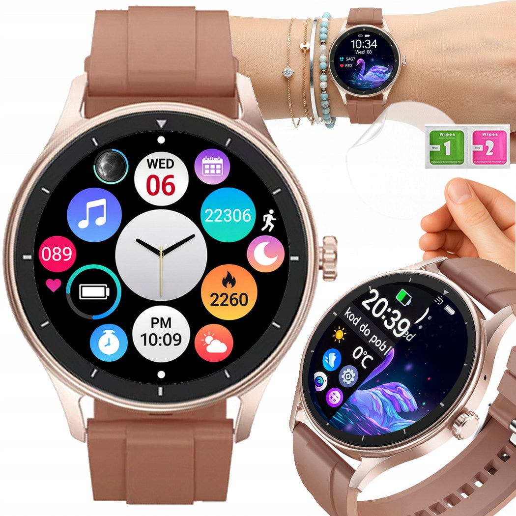 Women's smartwatch rose gold | PL menu | ECG pulse calories | phone calls