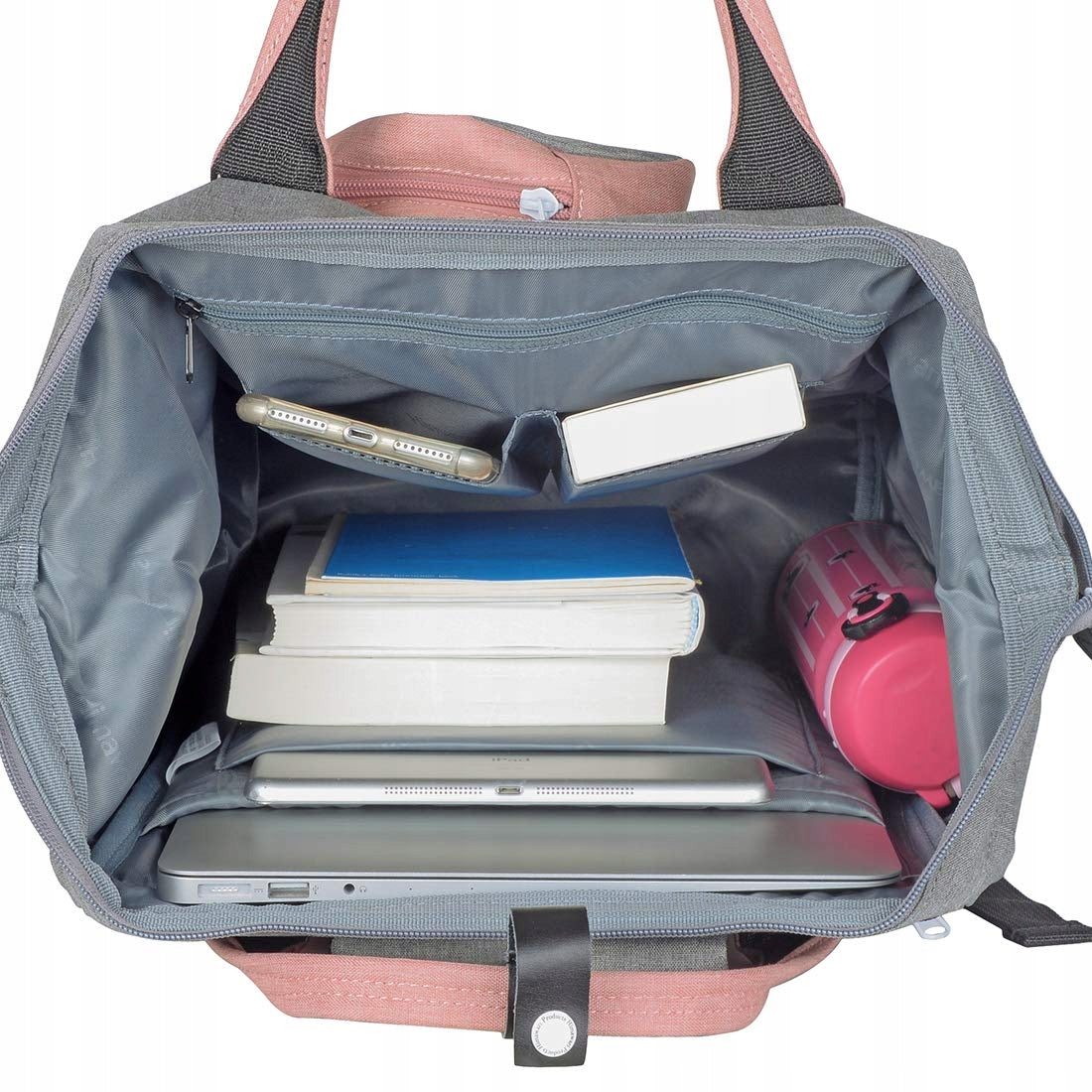 Women's urban backpack Himawari HM1881 for laptop 13,3 USB light grey Brand Himawari
