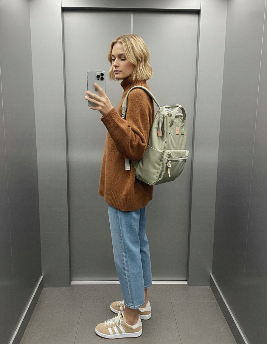 Women's urban backpack Himawari Sorrel HM1881 for laptop 15,6" USB sage Brand Himawari