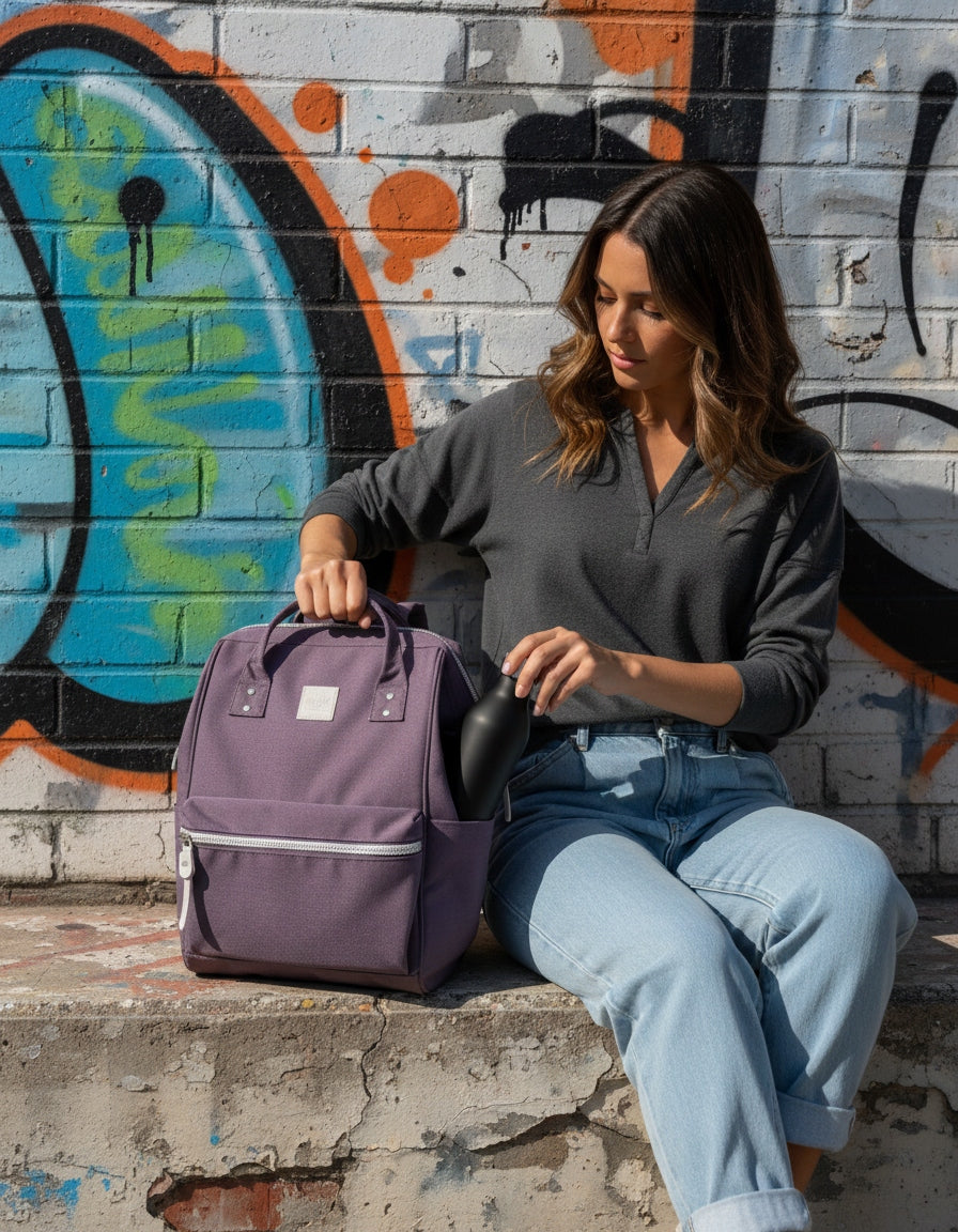 Women's urban backpack Himawari Sorrel HM1881 for laptop 15,6 with USB plum Brand Himawari