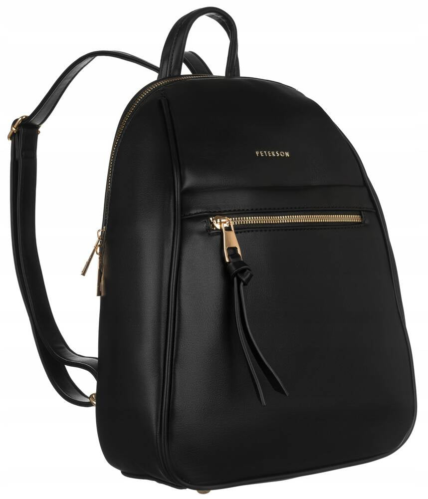 Women's urban backpack PETERSON black roomy A4 with faux leather pockets