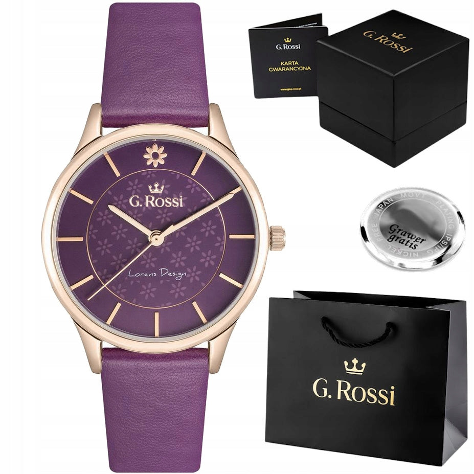 Women's watch G. Rossi LEATHER STRAP DECORATIVE DIAL + ENGRAVING