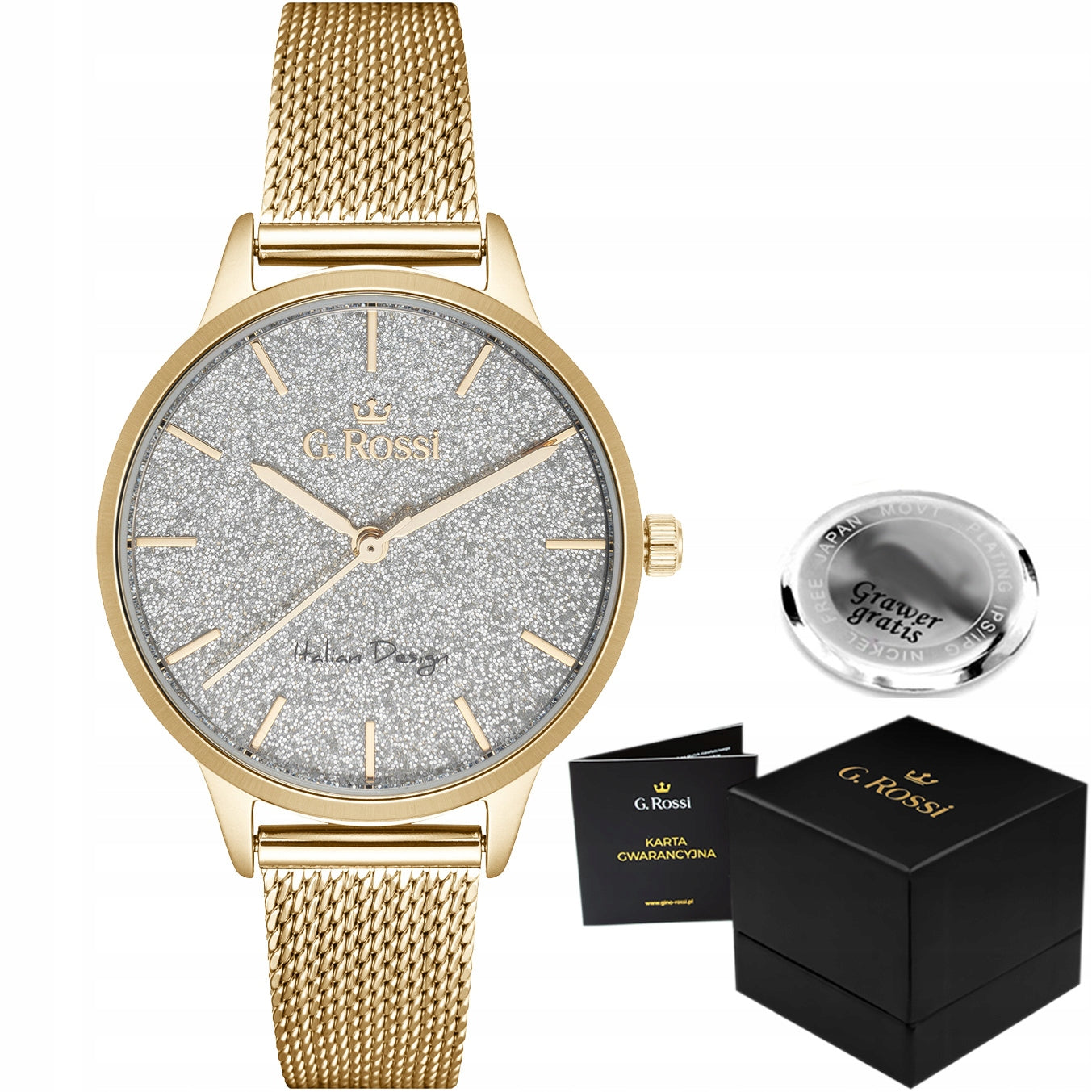 Women's watch G. Rossi SELMA gold mesh IMPRESSIVE DIAL - with ENGRAVING