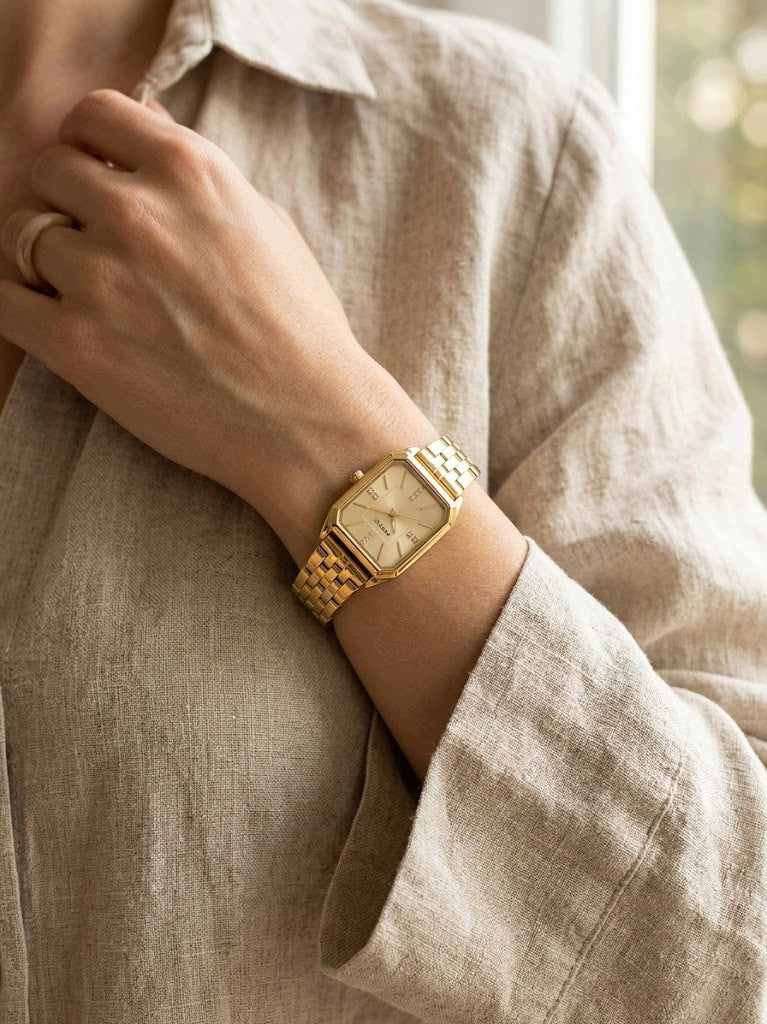 Women's watch PERFECT GOLD STEEL BRACELET RHINESTONES + ENGRAVING Packaging status original