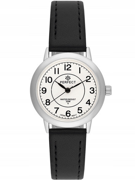 Women's watch PERFECT LX132 silver case black strap classic dial