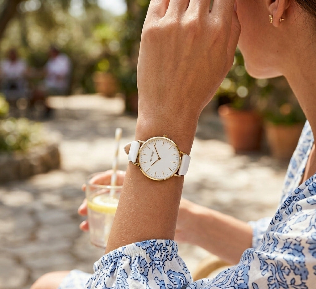Women's watch Paul Lorens ALVIRA white and gold - genuine leather + ENGRAVING Packaging status original