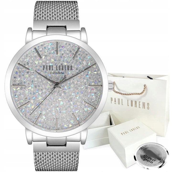 Women's watch Paul Lorens BELLICA silver ELEGANT rhinestones BOX + ENGRAVING