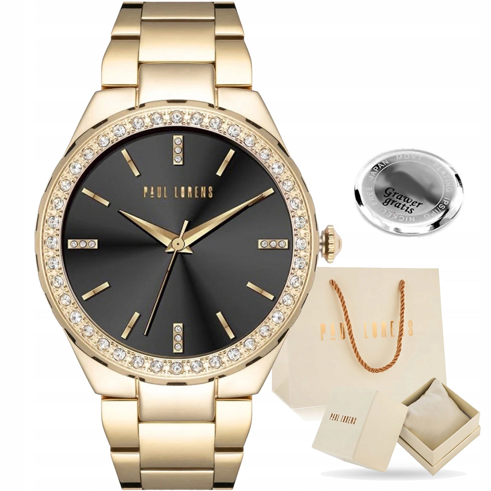 Women's watch Paul Lorens CARMEN gold - elegant rhinestones with engraving