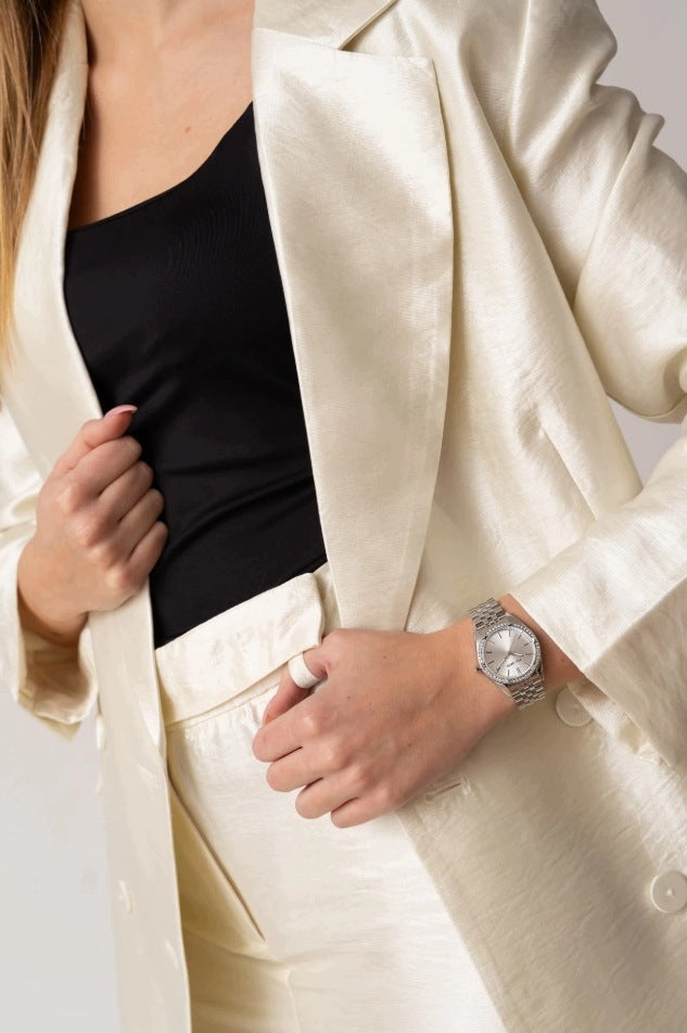 Women's watch Paul Lorens DIANE silver - case with zircons = ENGRAVING Model DIANE-3C1 z grawerem