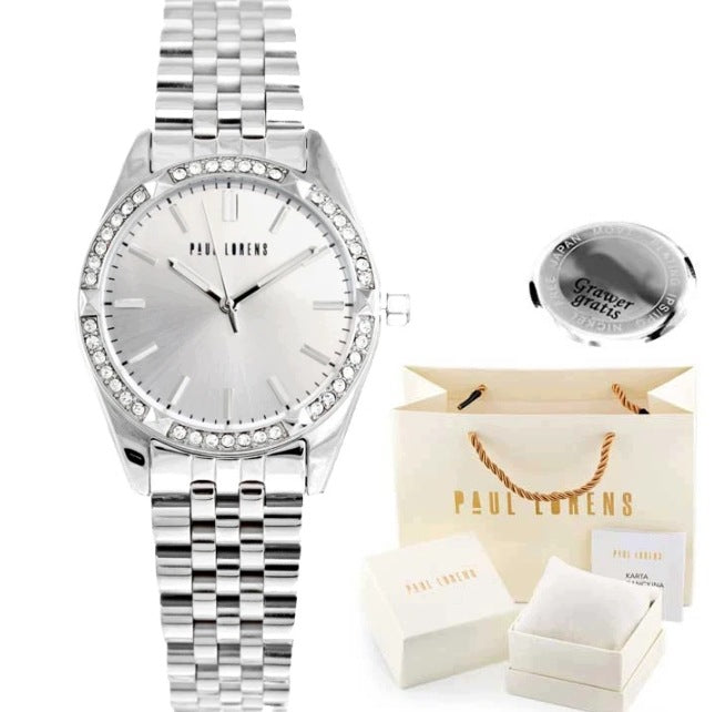 Women's watch Paul Lorens DIANE silver - case with zircons = ENGRAVING