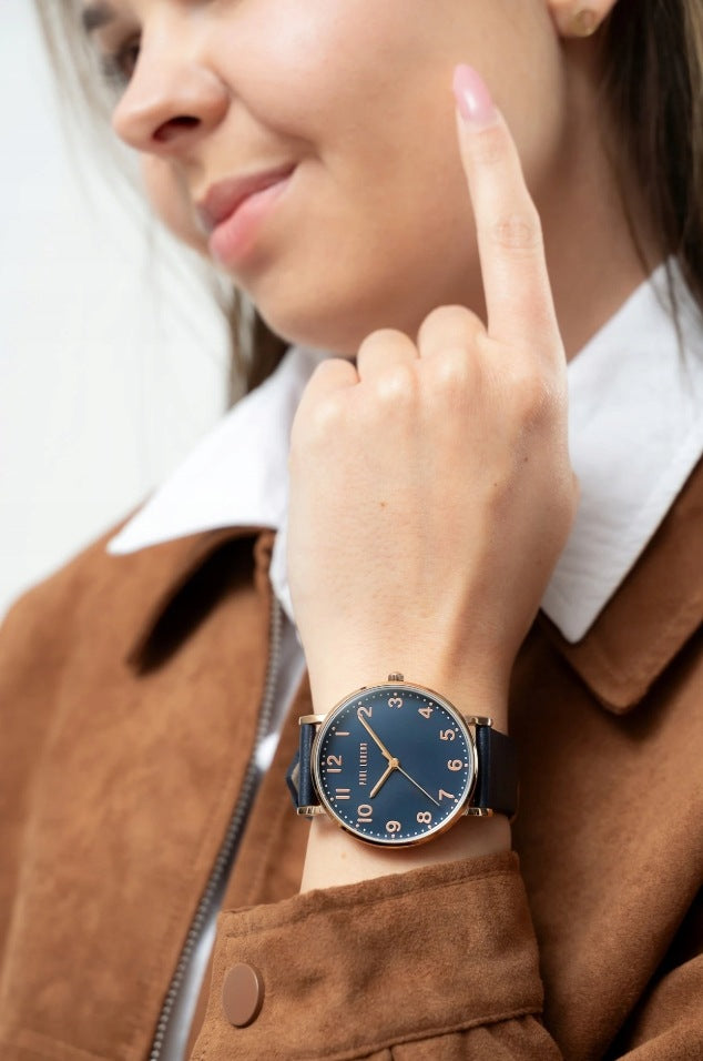 Women's watch Paul Lorens FARAH leather navy dial with numbers ENGRAVING Packaging status original