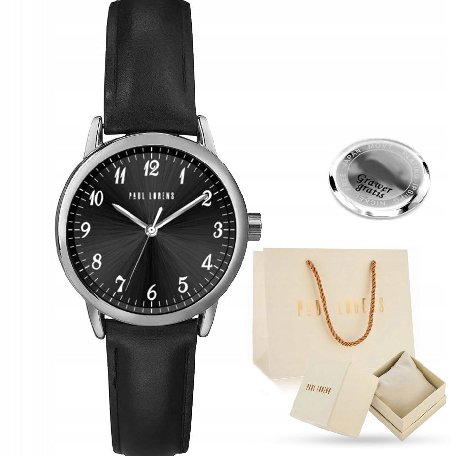 Women's watch Paul Lorens NALA leather readable dial with numbers + ENGRAVING