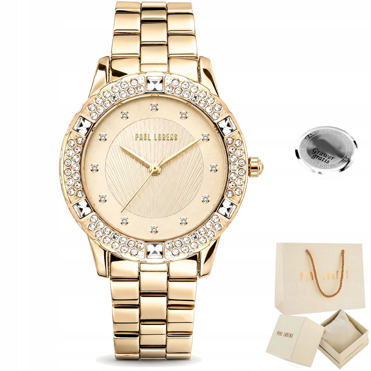 Women's watch Paul Lorens NAOME with ZIRCONS and steel bracelet +ENGRAVING Brand Paul Lorens