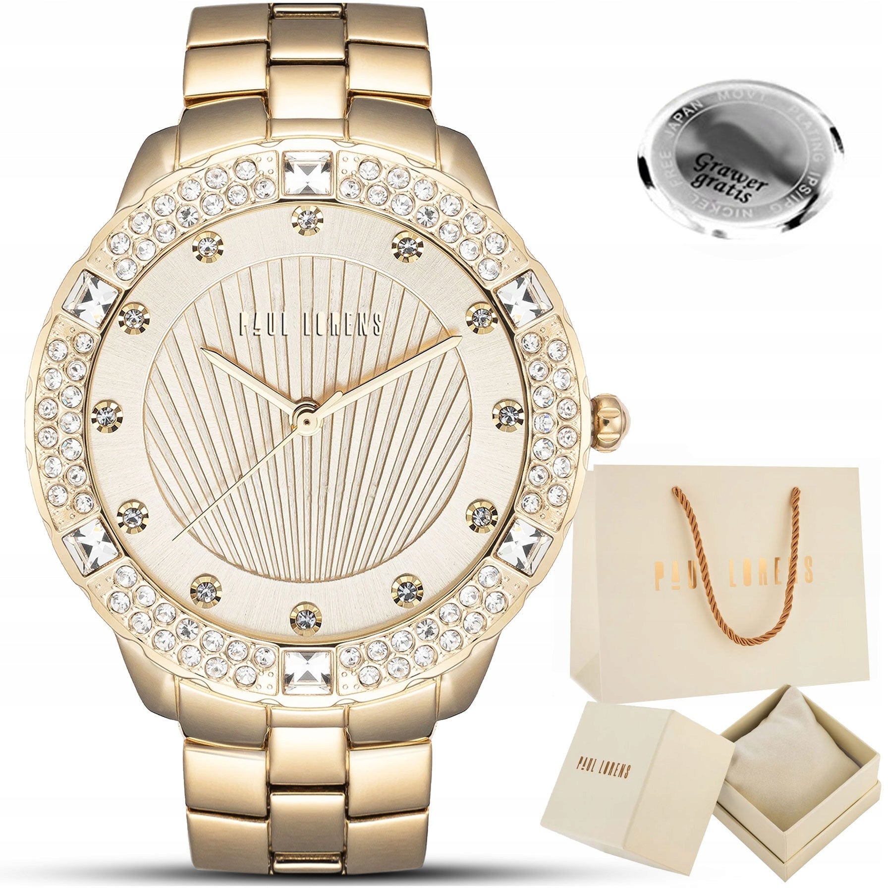 Women's watch Paul Lorens NAOME with ZIRCONS and steel bracelet +ENGRAVING