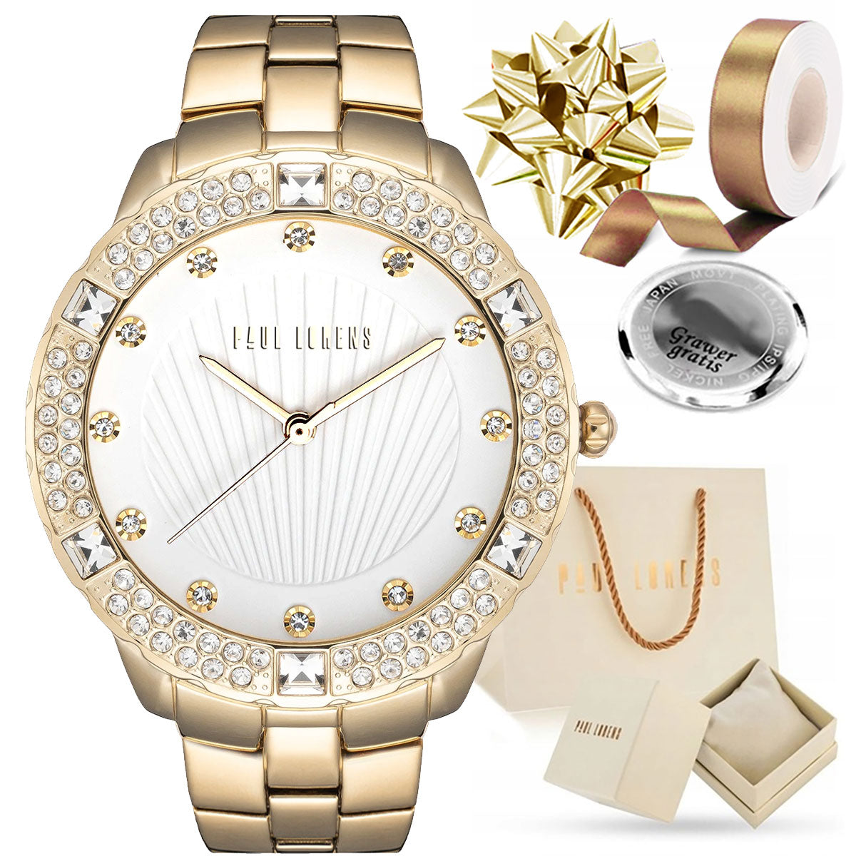 Women's watch Paul Lorens NAOME with ZIRCONS and steel bracelet +ENGRAVING