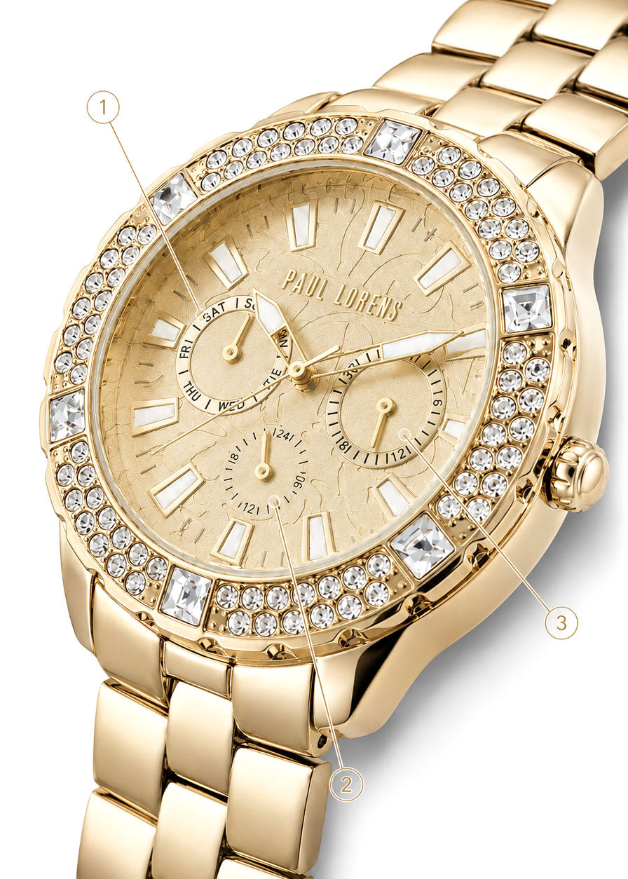 Women's watch Paul Lorens NAOMI GOLD elegant RHINESTONEs data box +ENGRAVING Manufacturer code NAOMI