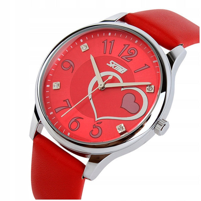 Women's watch SKMEI hand leather strap heart large dial