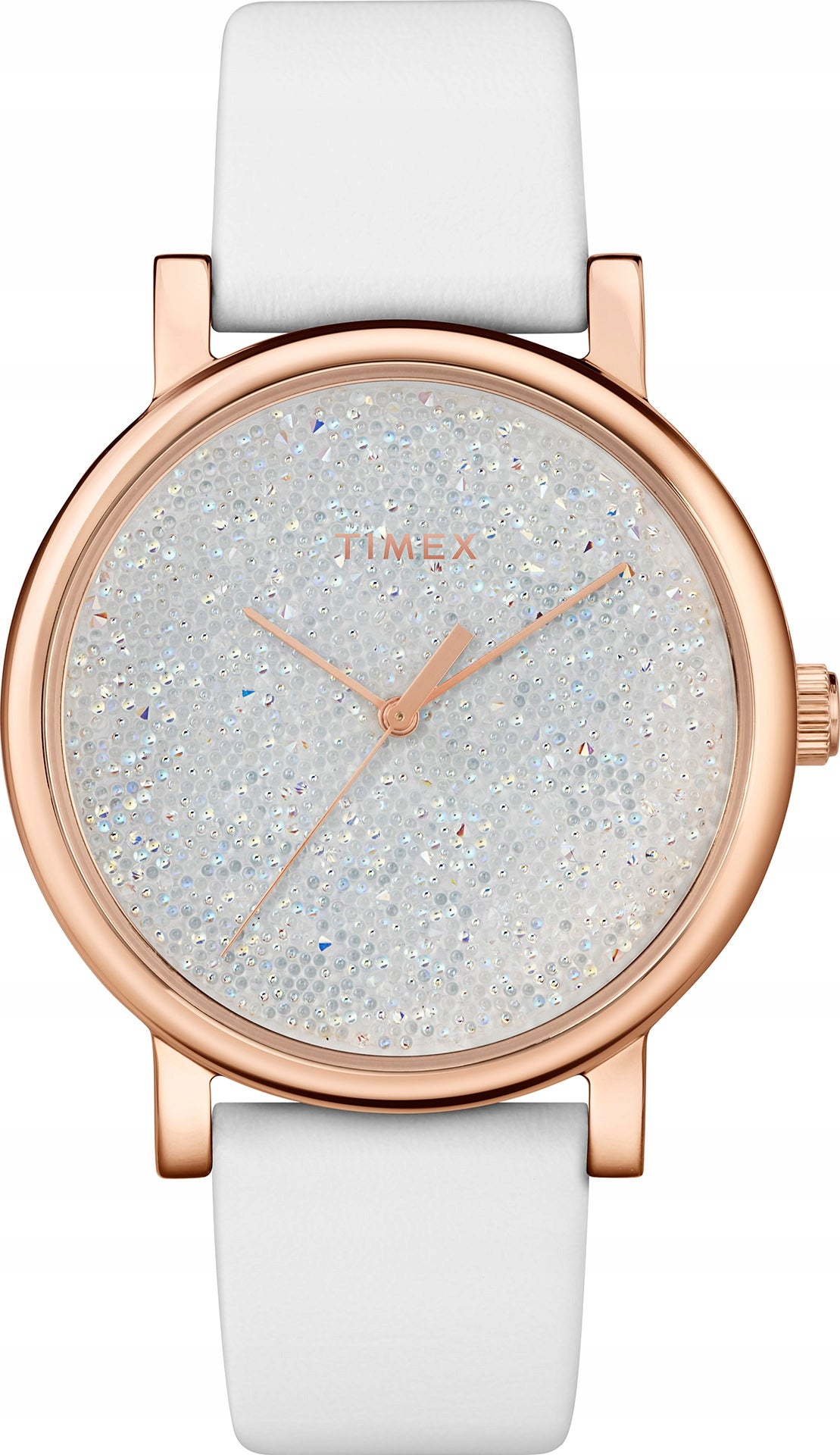 Women's watch TIMEX with crystals elegant gold on white strap