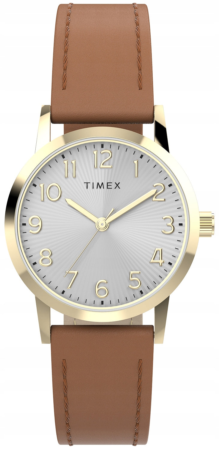 Women's watch gold on leather strap TIMEX TW2Y72700 with numbers
