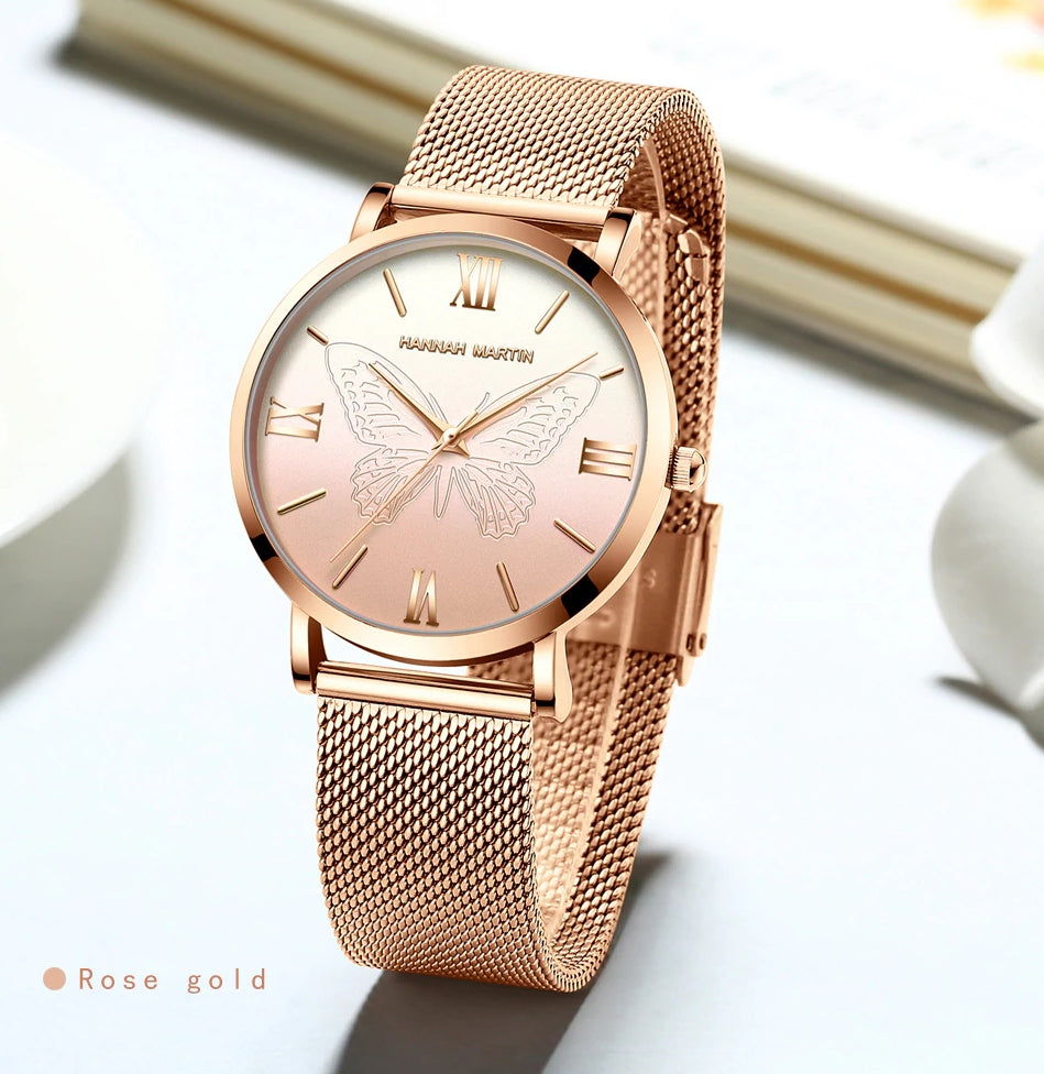 Women's watch mesh bracelet GIFT butterfly Brand Hannah Martin