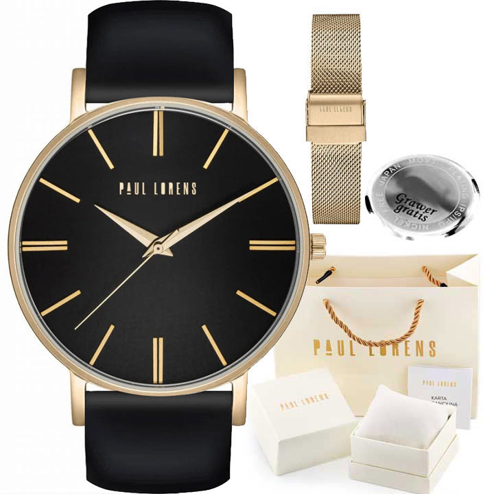 Women's watch set Paul Lorens JULIE black strap + mesh