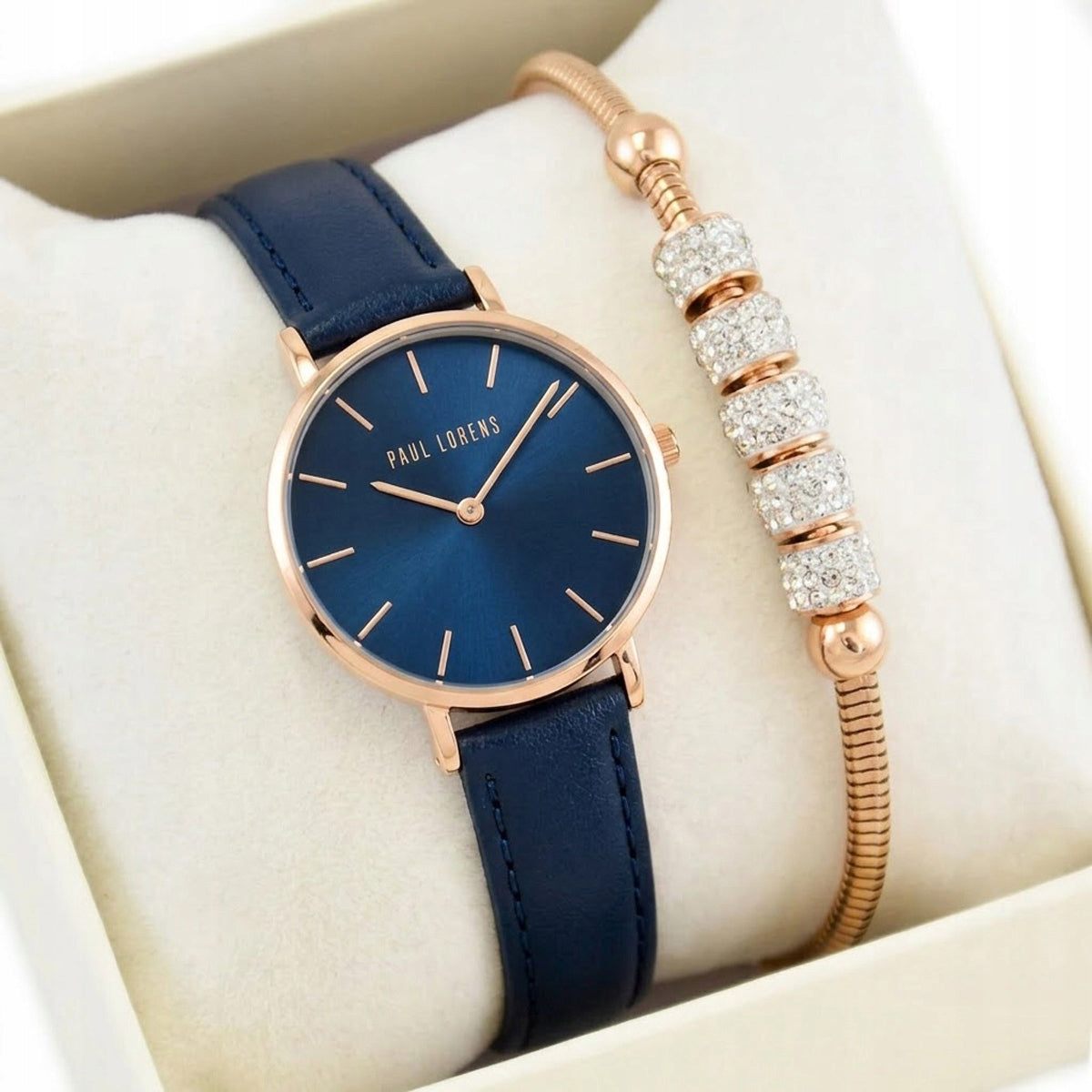 Women's watch set Paul Lorens SALIVA genuine leather slim + ENGRAVING