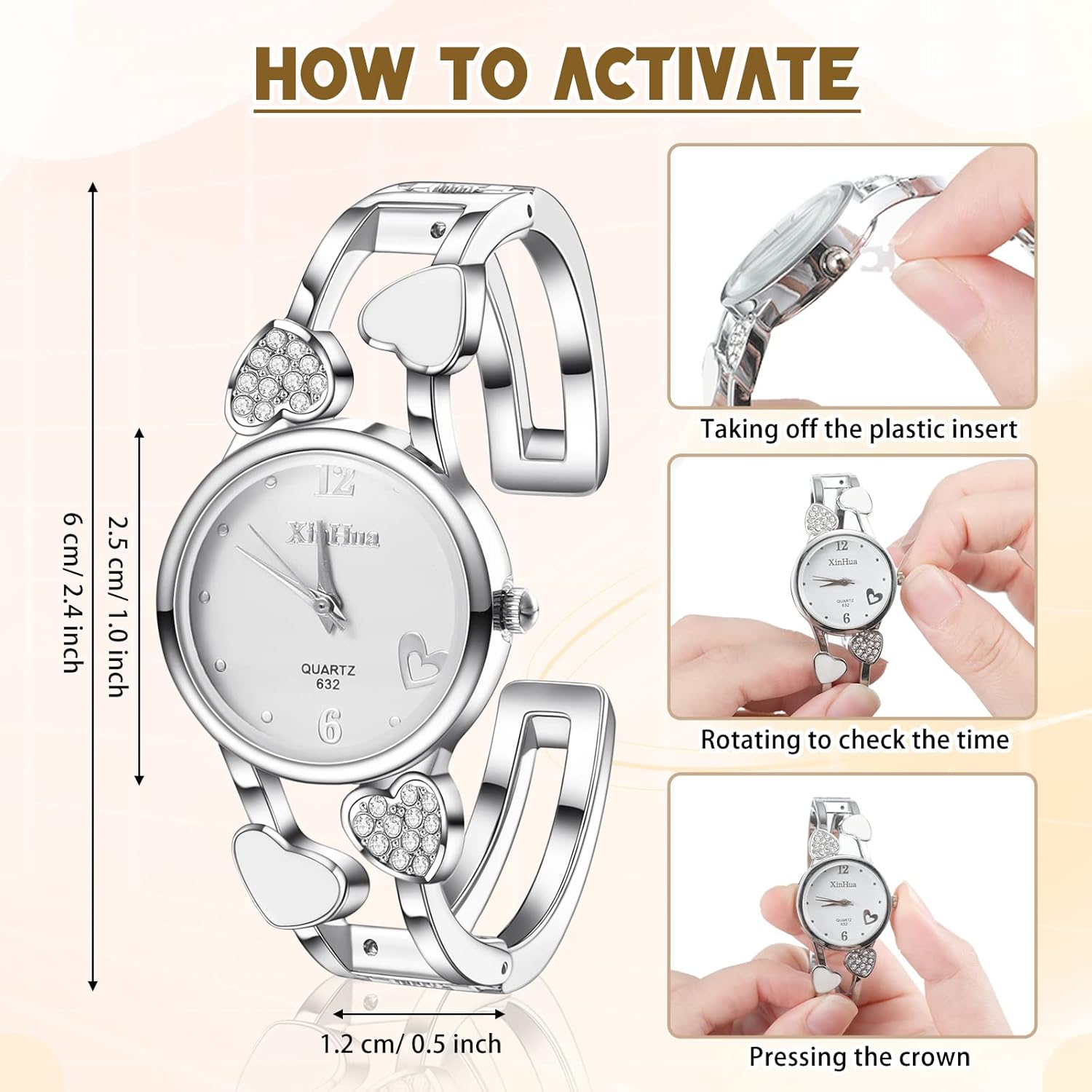 Women's watch set silver + crystal heart bracelet elegant Functions none
