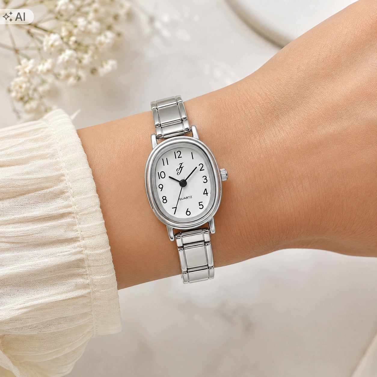 Women's watch silver quartz elegant oval on bracelet Packaging status original