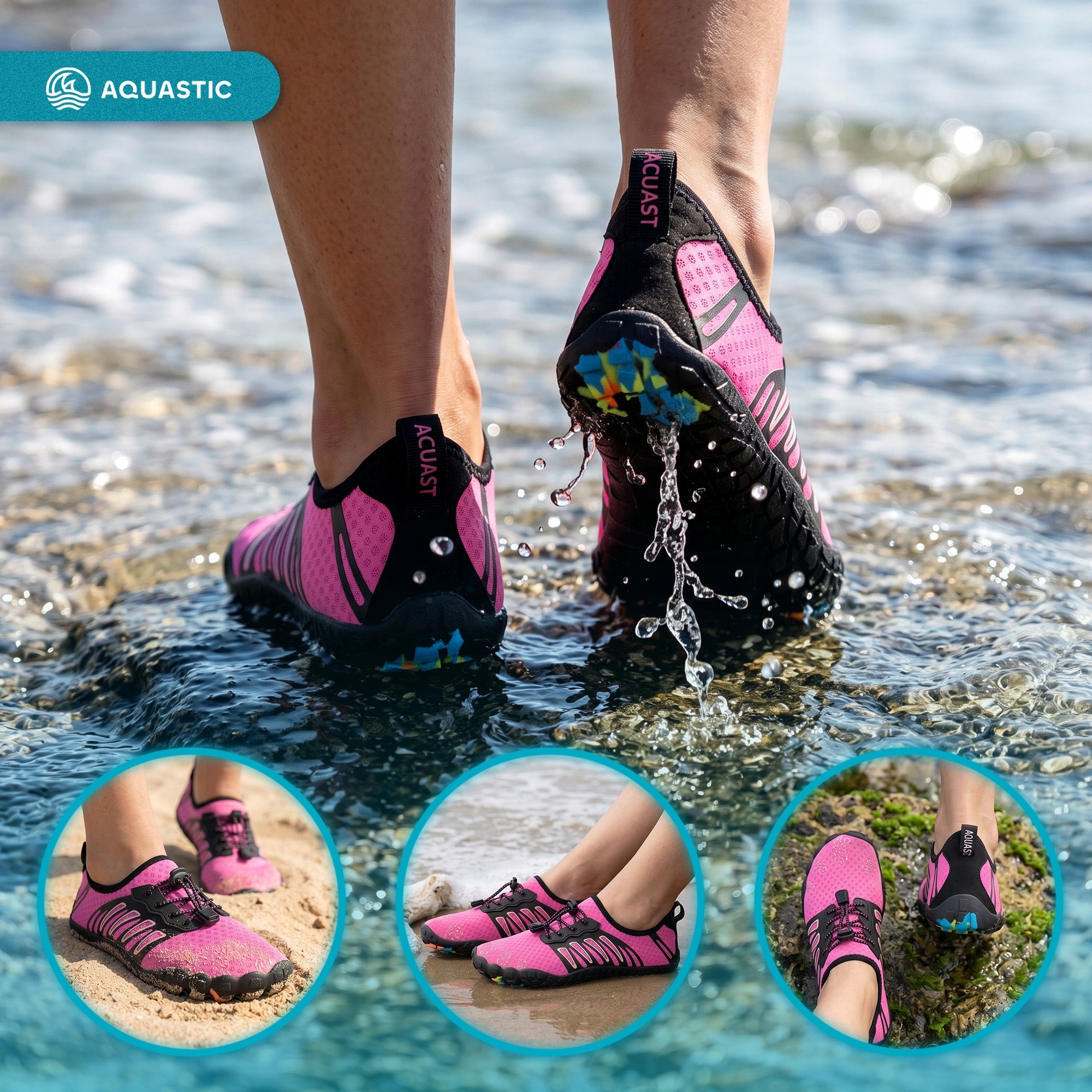 Women's water shoes AQUASTIC WS120 LIGHT ON STONES ECHINACEA BEACH 39 Model WS120