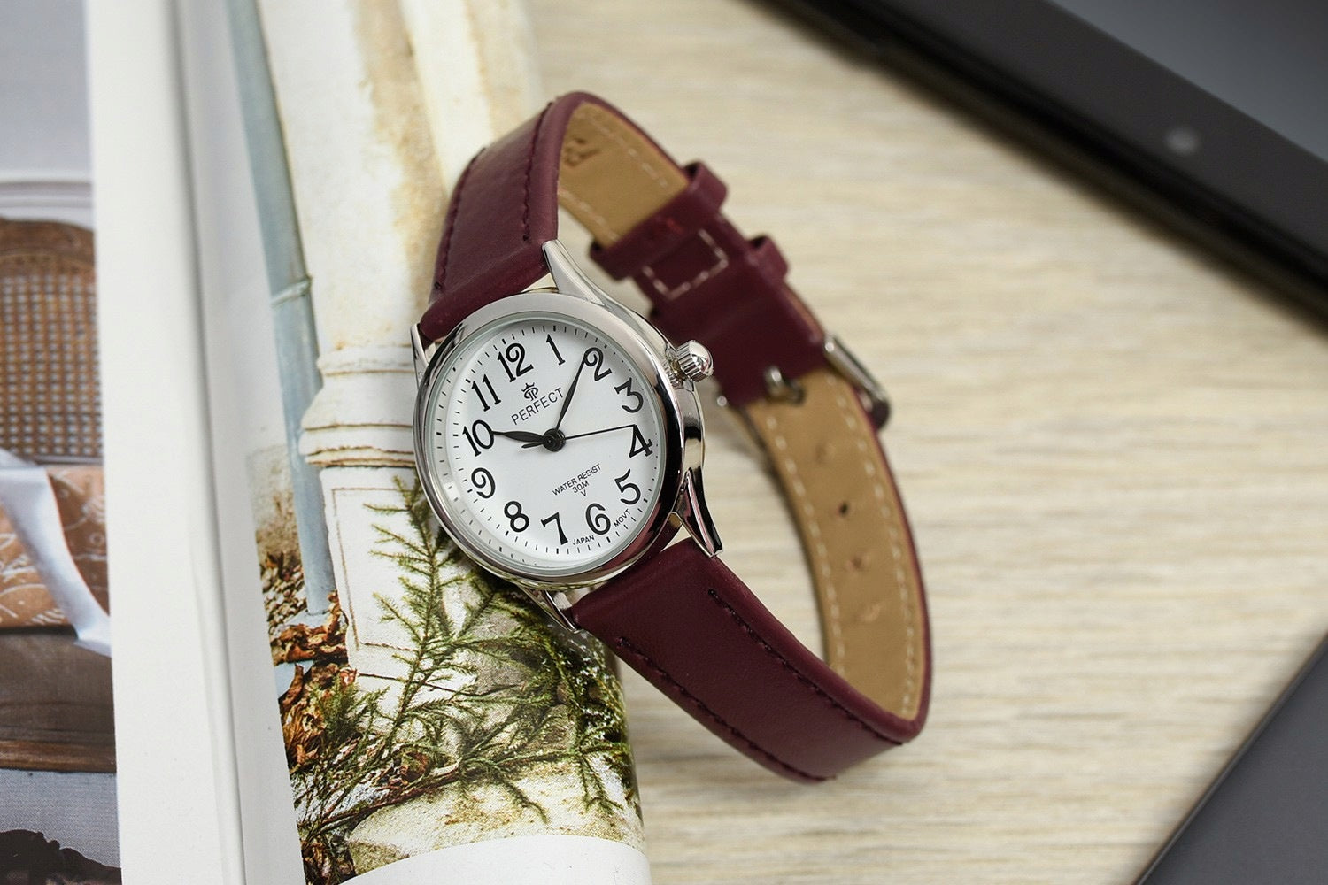 Women's wristwatch leather strap burgundy Perfect 273 Manufacturer code 273bordo_silver
