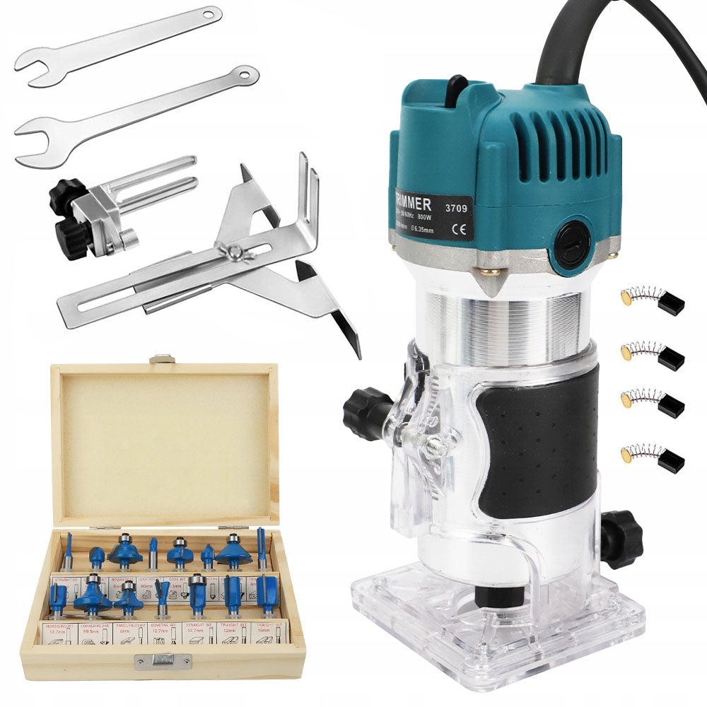 Wood Milling Machine 800w High Precision With Guides And Box 15 Drill Bits