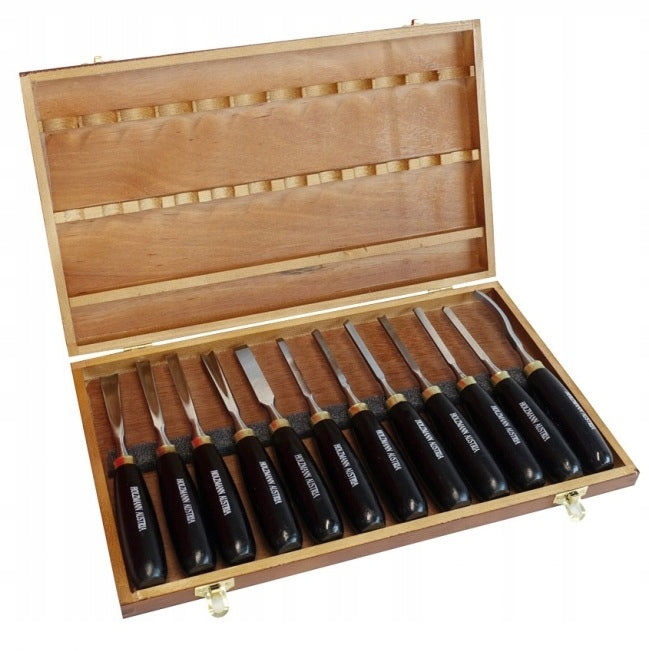 Wood carving chisels, set of 12 in cassette SCH12TLG Holzmann