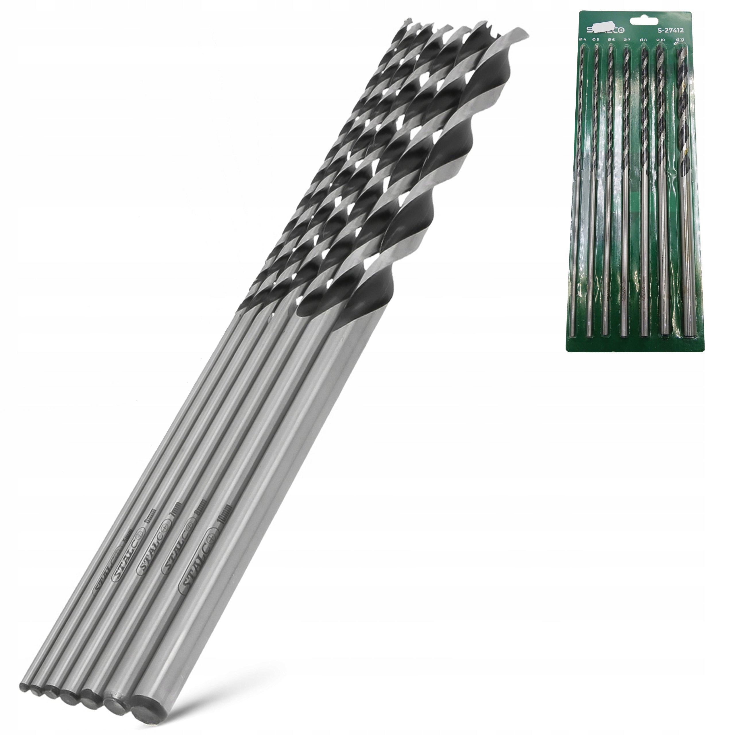 Wood drill bit set 7 pieces 4,0mm - 12,0mm x 300 mm Stalco S-27412