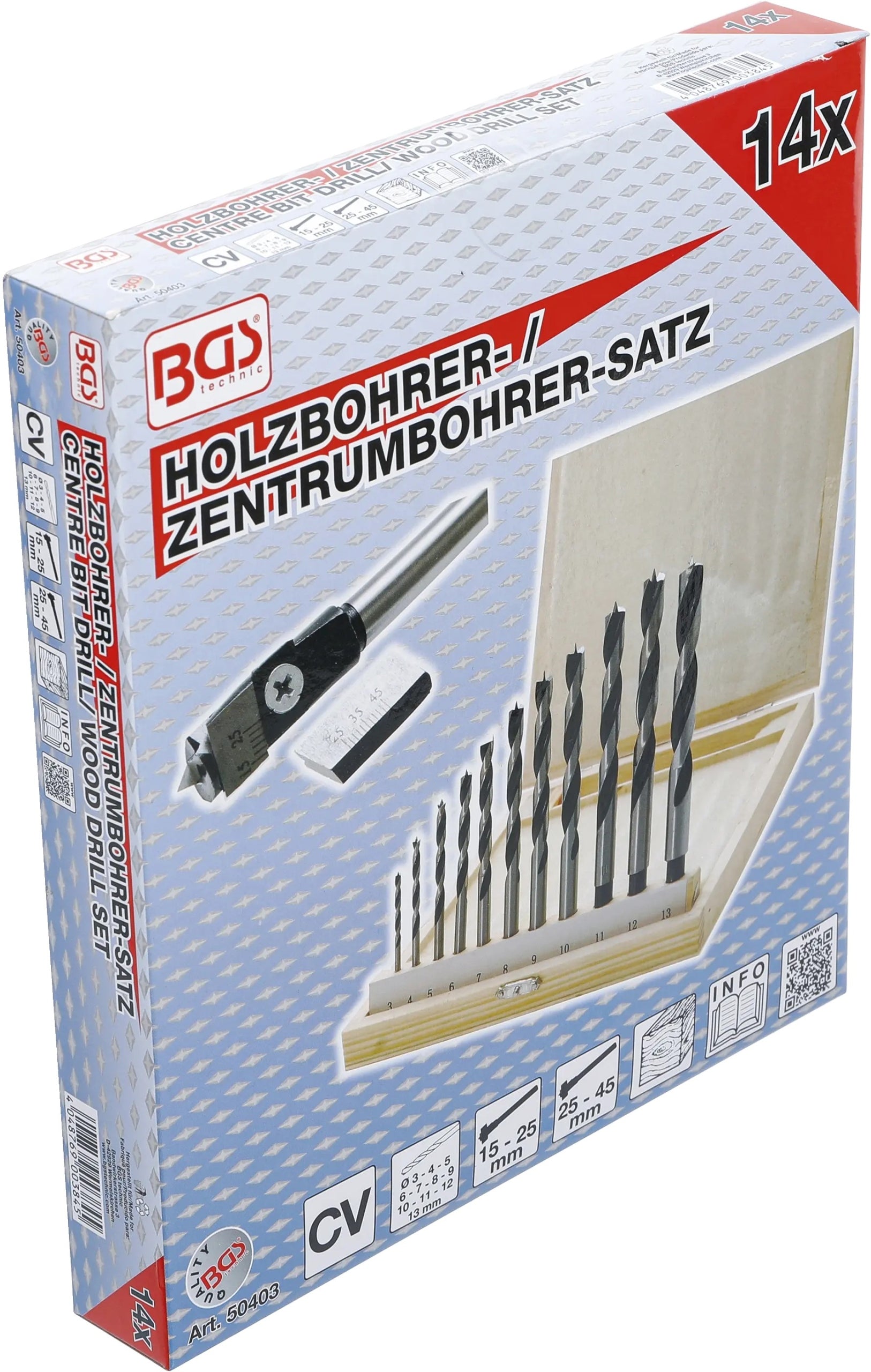Wood drill bits and centering drill bits with precision fang 3-45mm 14el. BGS Brand BGS Technic