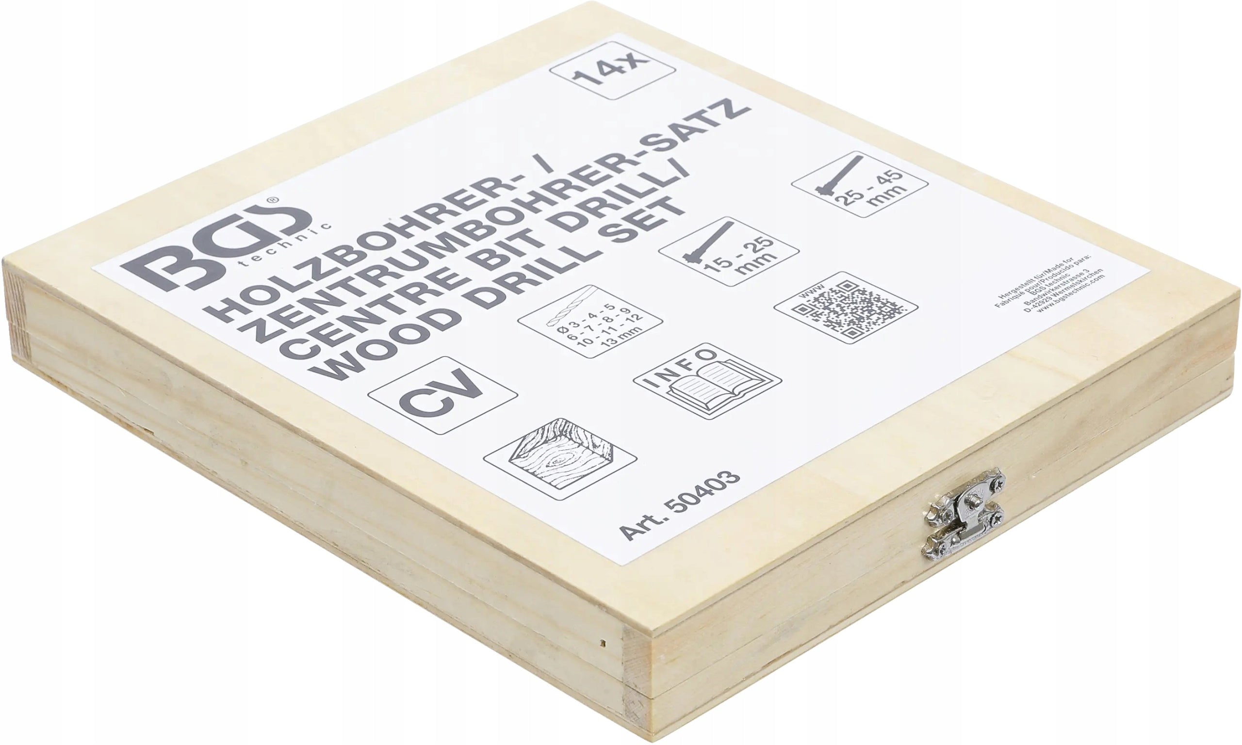 Wood drill bits and centering drill bits with precision fang 3-45mm 14el. BGS Packaging status original