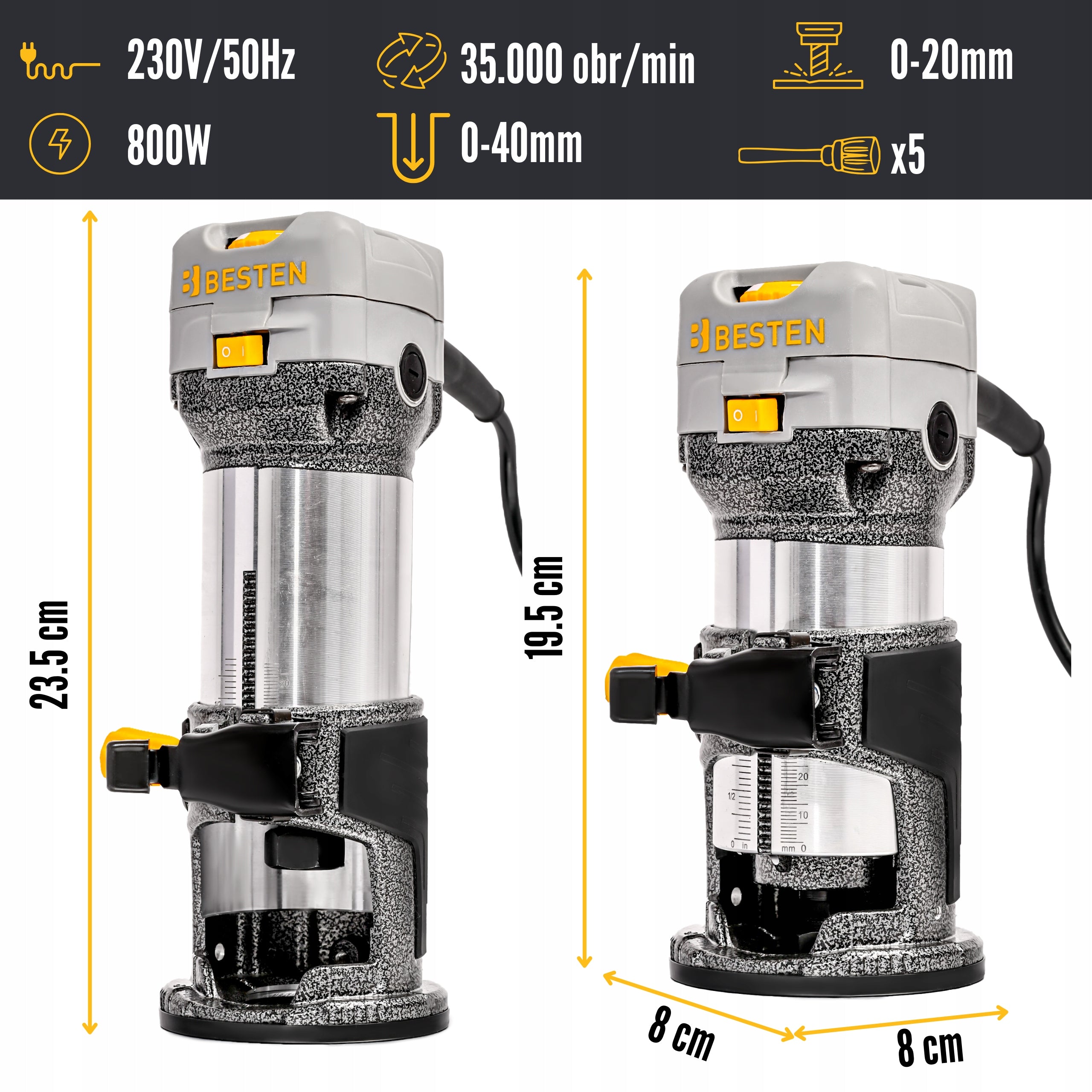 Wood milling machine high spindle manual electric Cutters 800W BESTEN Packaging status original