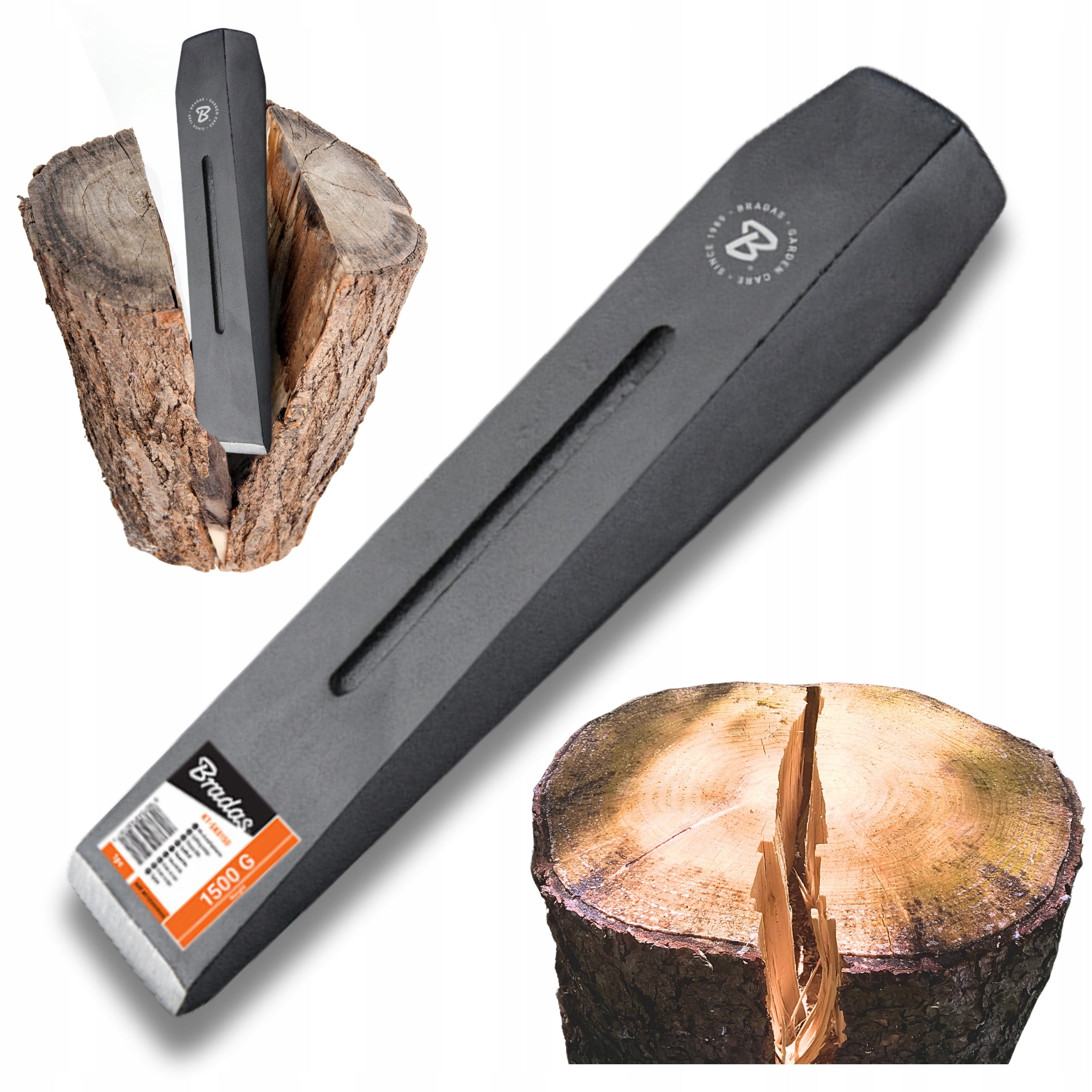 Wood splitting wedge 1,5 kg tree chopping Hardened steel BRADAS