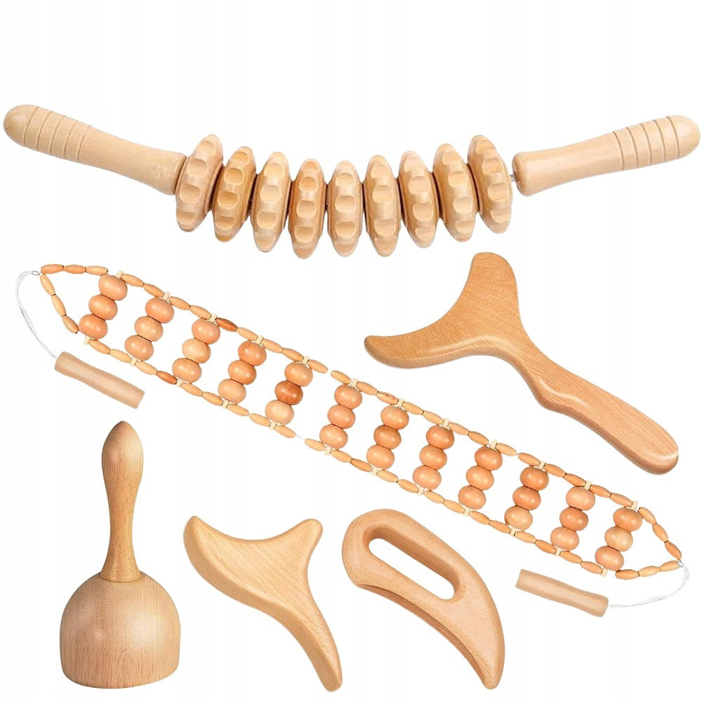 Wooden 6-in-1 Massager with Roller and Gua Sha for Body Massage and Relaxation Manufacturer code MAS-DRE-6W1-ROL