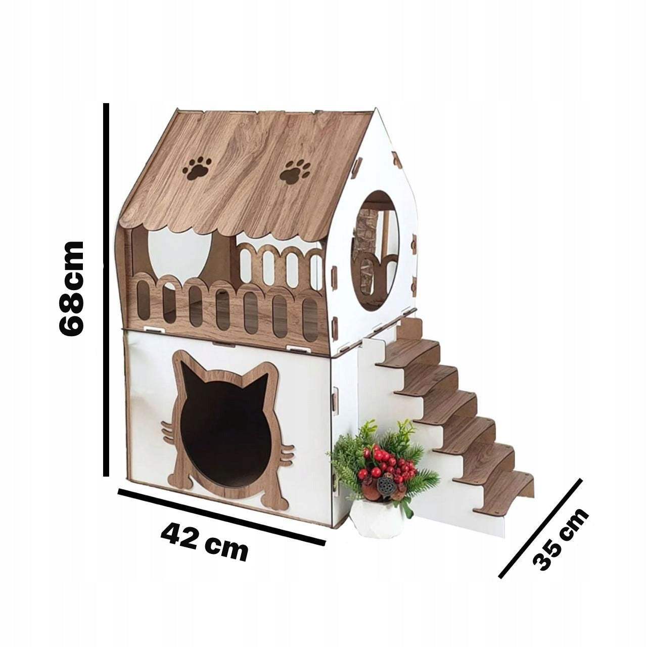 Wooden Cat House - 2 Levels Interior Bed Stylish MDF XL Packaging status original