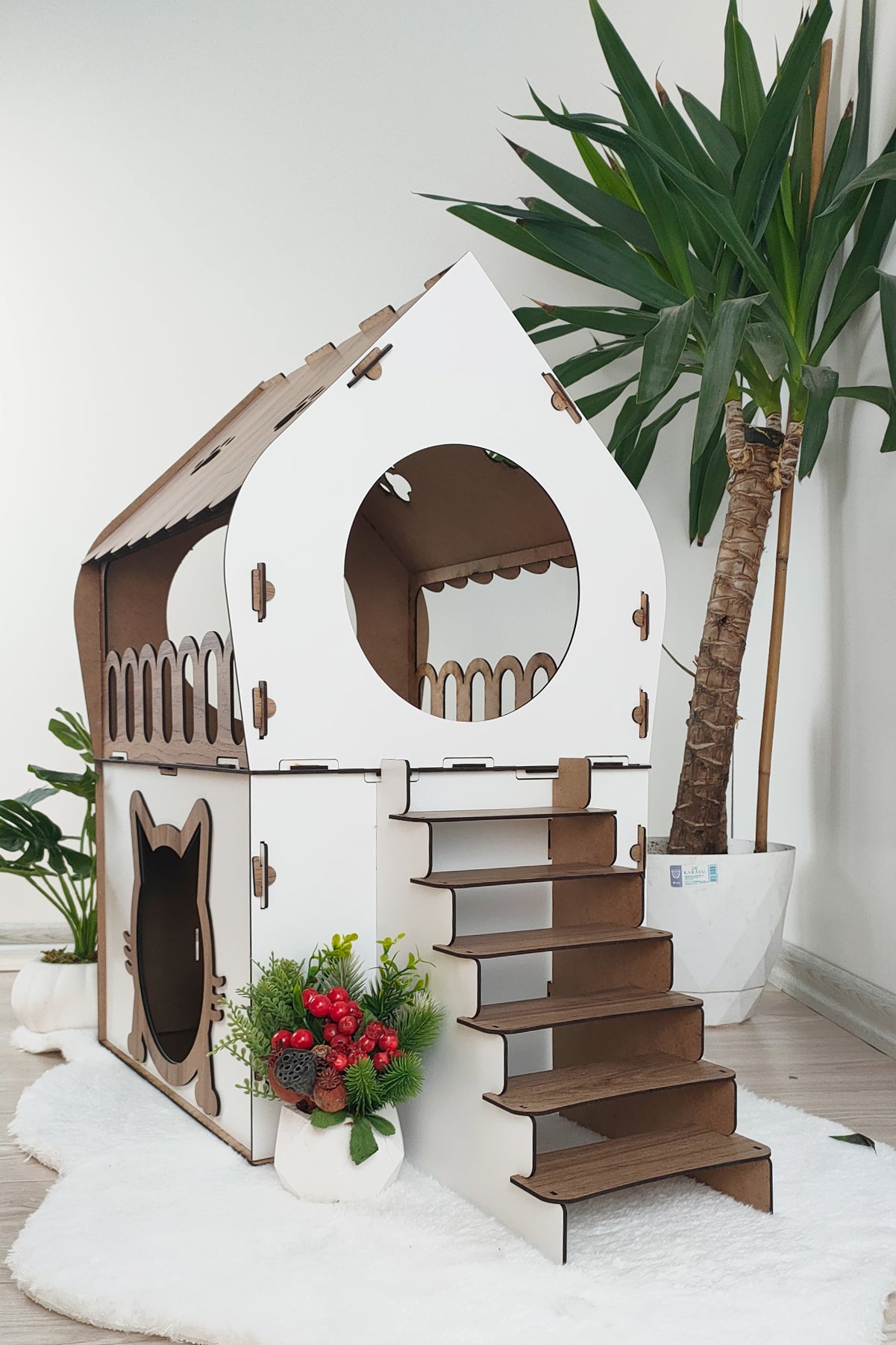 Wooden Cat House - 2 Levels Interior Bed Stylish MDF XL Product width 42 cm
