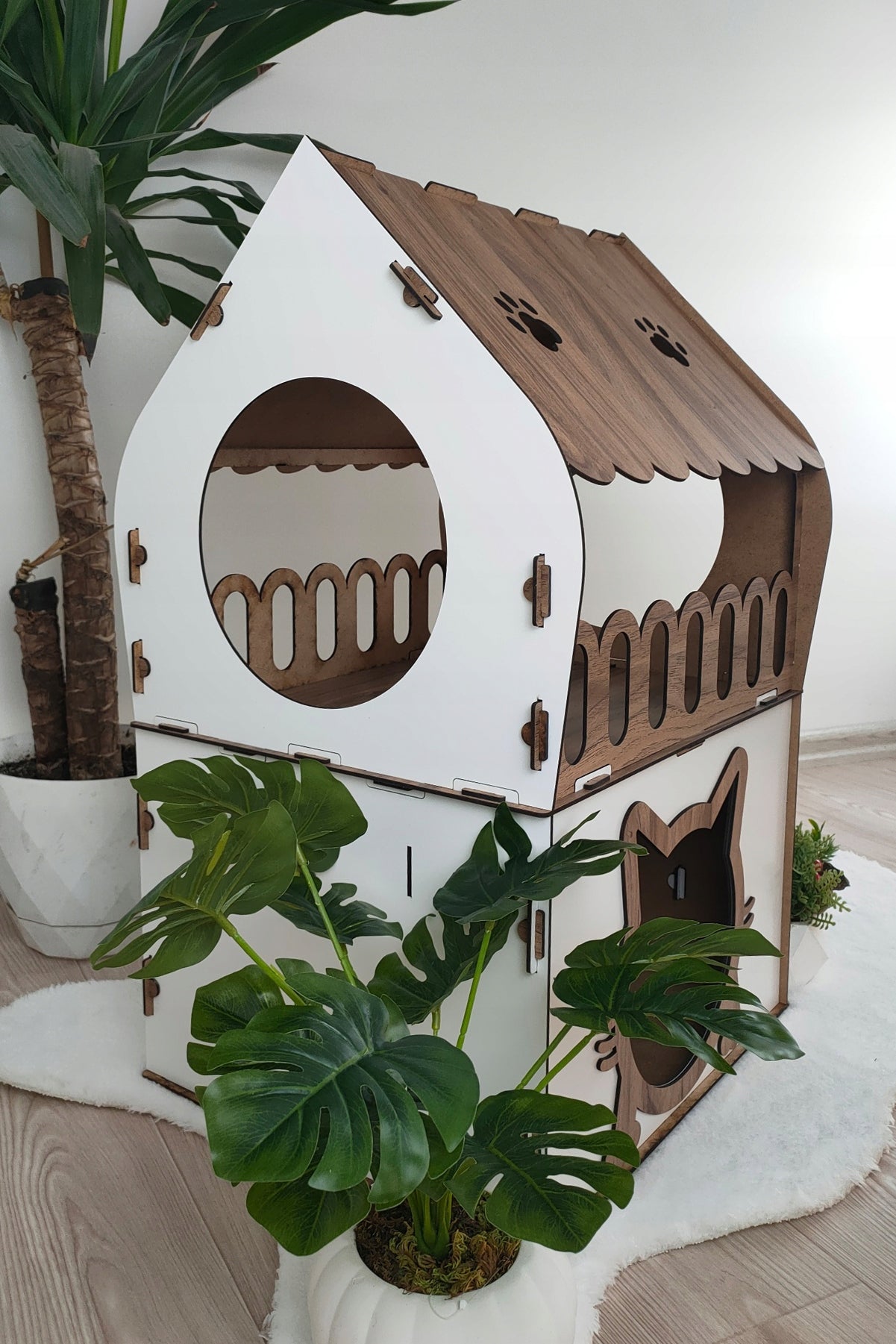 Wooden Cat House - 2 Levels Interior Bed Stylish MDF XL Trade name Kupme