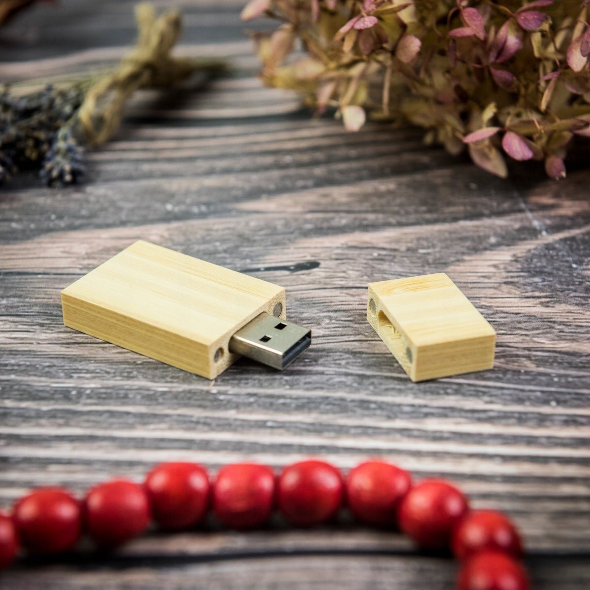 Wooden Flash Drive Light Maple Wide 128 GB Brand MemoRabbit