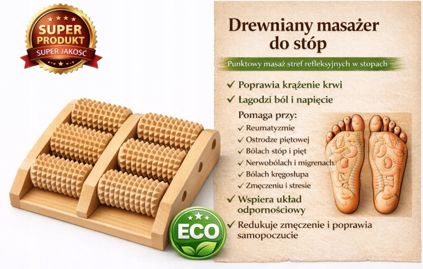 Wooden Foot Massager 6 Rolls Roller Acupressure Foot Pain HIT Gift Manufacturer code ZESTAW DO MASAŻU STÓP MASAŻER NA OBIE STOPY