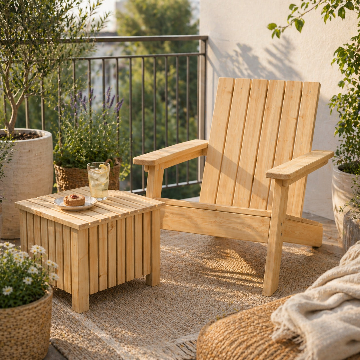 Wooden Garden Chair and Garden Planter with Cover for Terrace Balcony Color transparent