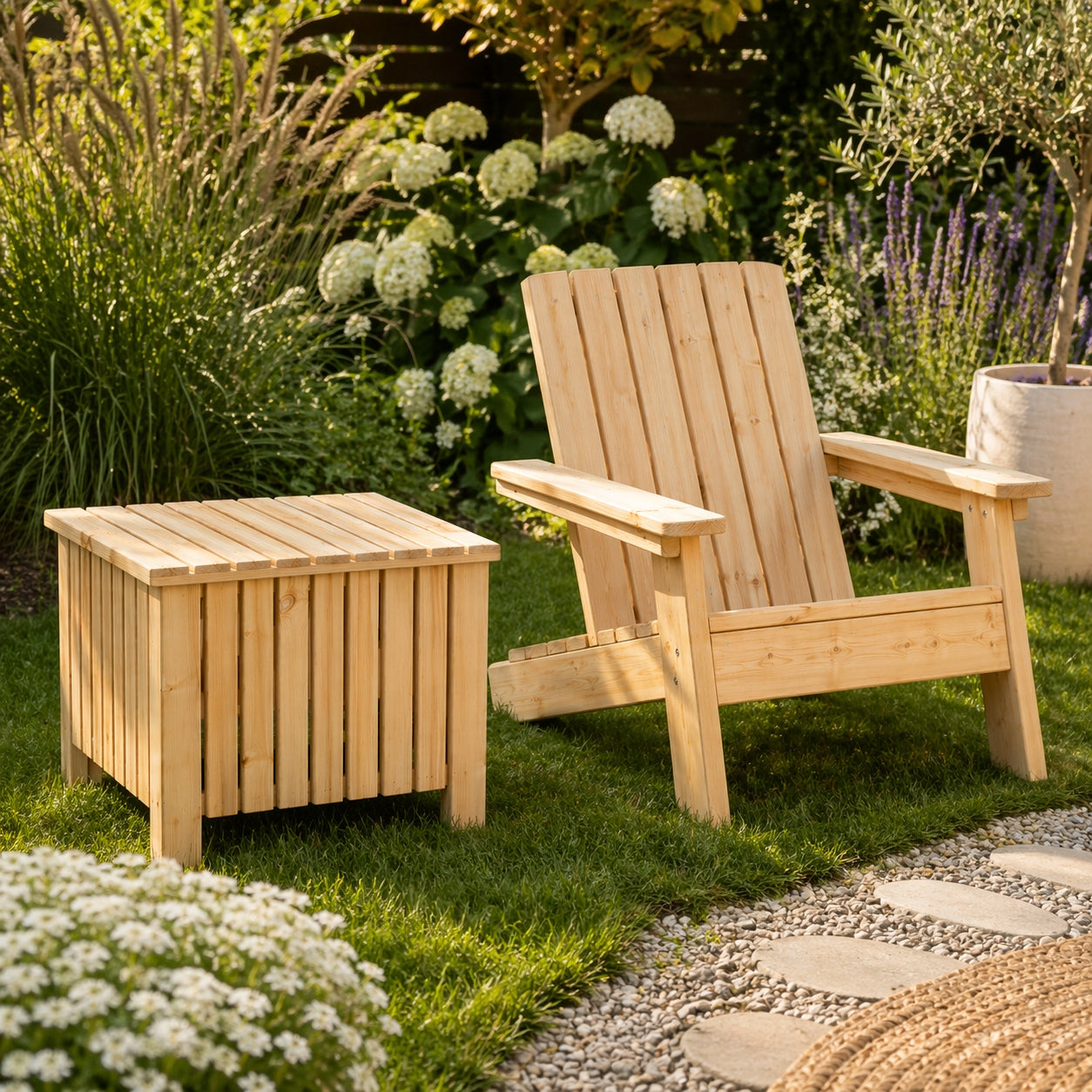 Wooden Garden Chair and Garden Planter with Cover for Terrace Balcony Number of items in the set 3
